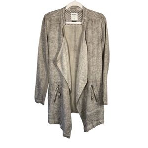 Sandwich Gray Open Front Linen Jacket Zipper Pockets Size 36 Minimalist Boho